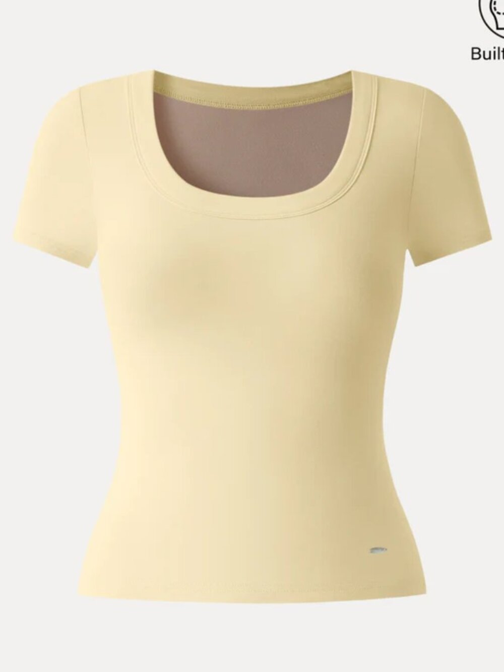 OGL Butter Yellow Short Sleeve Scoop Neck Brami Size Medium NWT